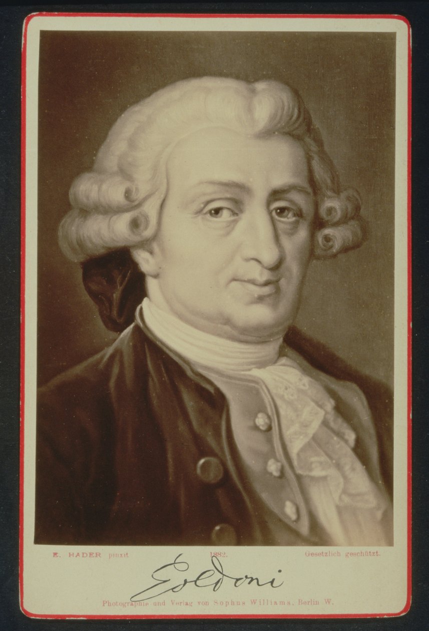 Portræt af Carlo Goldoni (1707-93) (tryk) af E. after Hadler