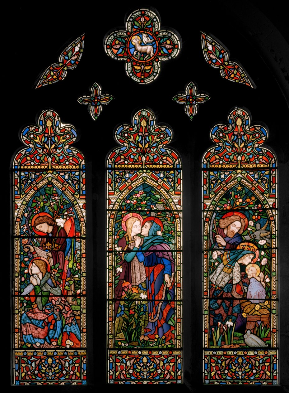 Bebudelsen, Visitationen og Fødselen, c.1860 af E. and Halliday Burne Jones