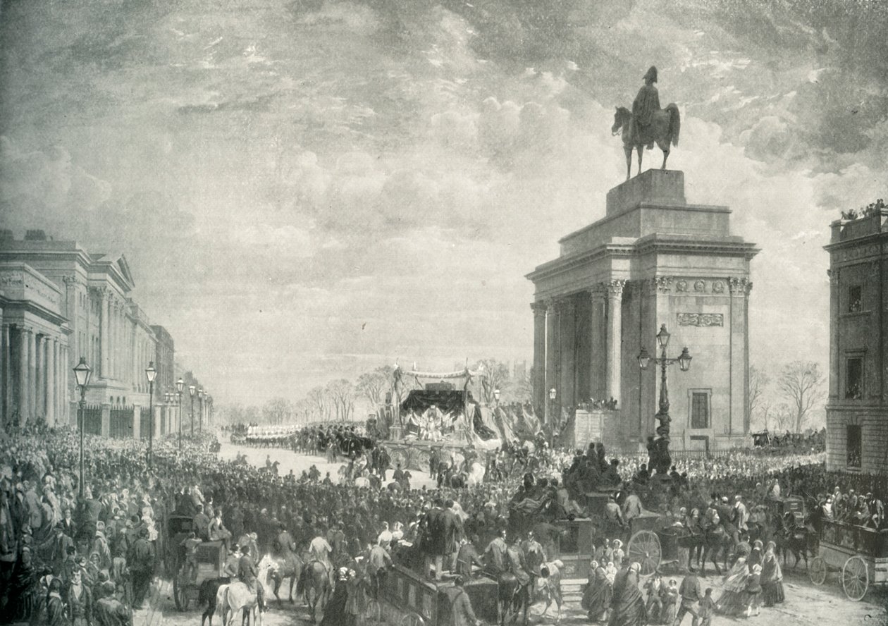 Begravelsen af hertugen af Wellington Passing Apsley House, 18. november 1852, c1897 af E. and S. Woodbury