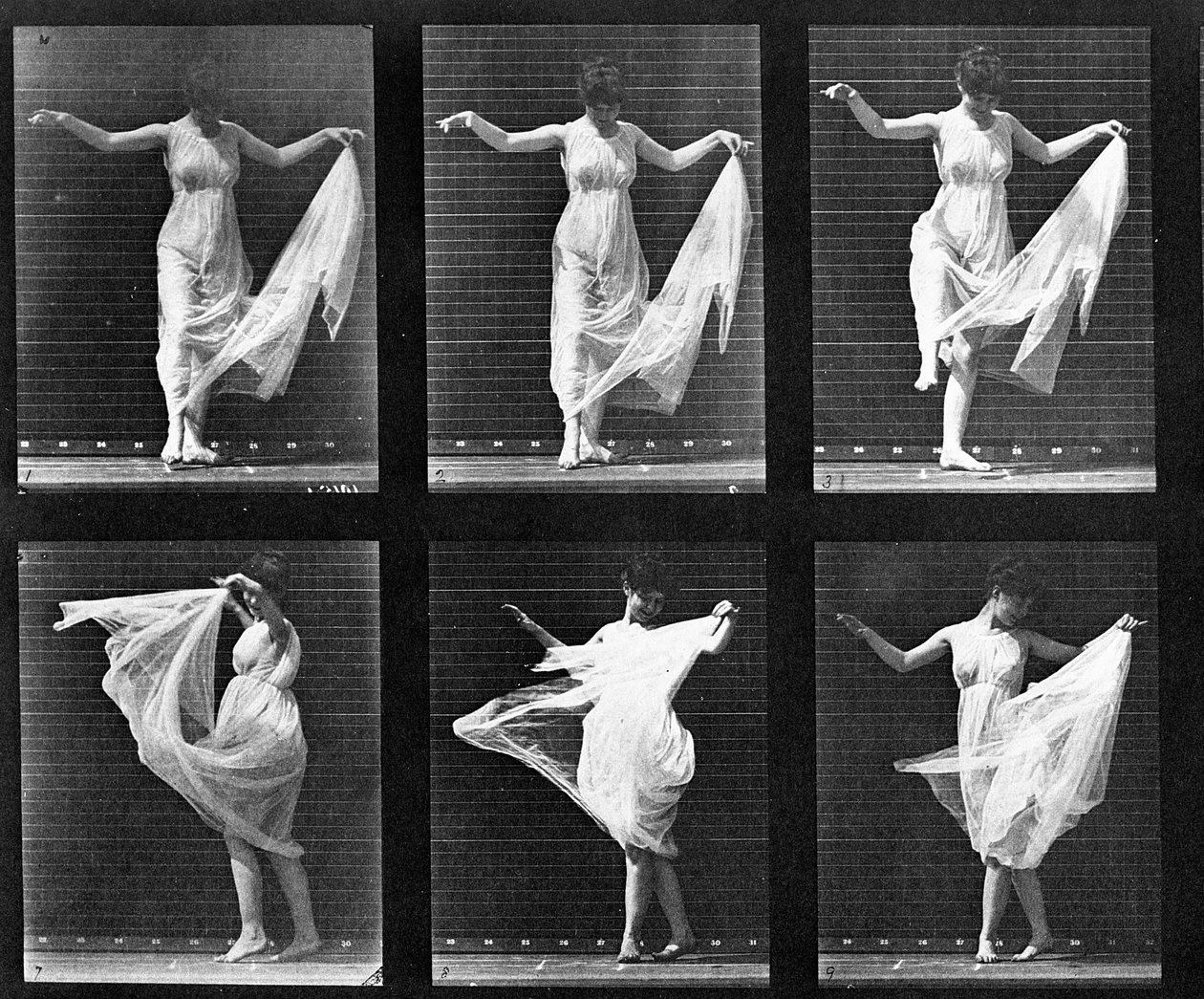 Dansende kvinde, plade 187 fra "Animal Locomotion", 1887 af Eadweard Muybridge