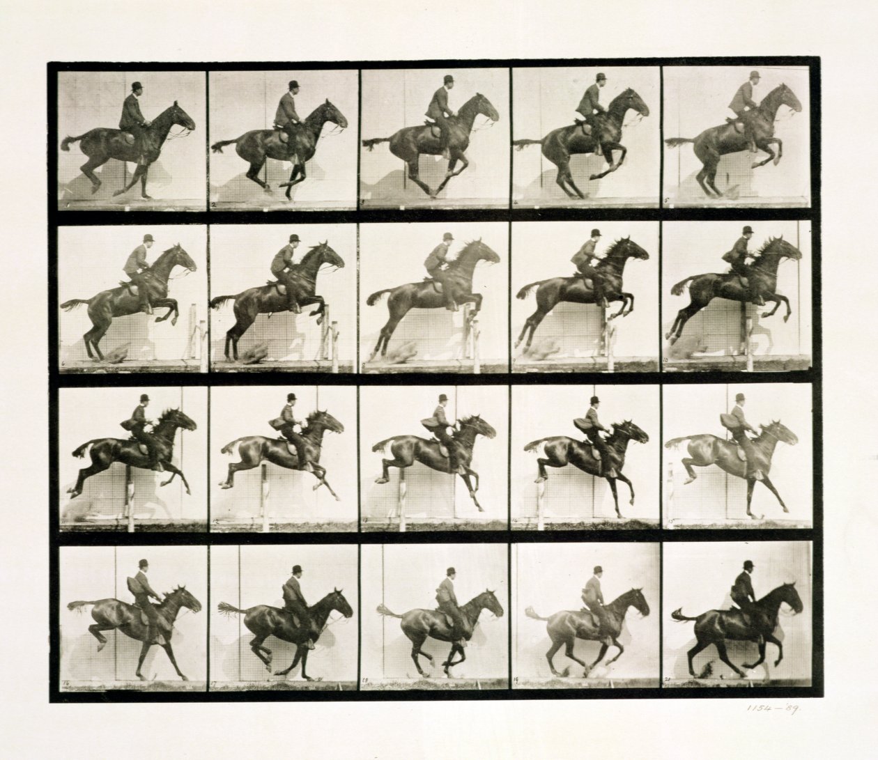 Mand og hest hopper over et hegn, 1887 af Eadweard Muybridge