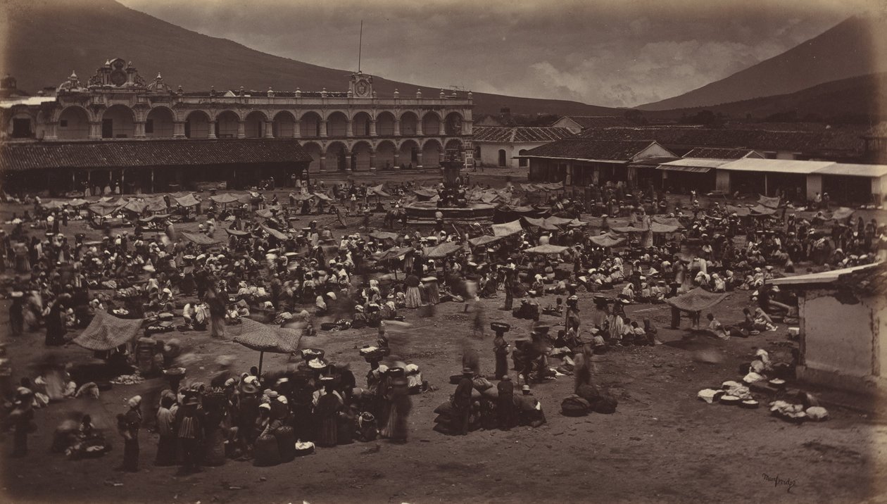 Plaza og vicekongens palads-Antigua de Guatemala, 1877. af Eadweard Muybridge