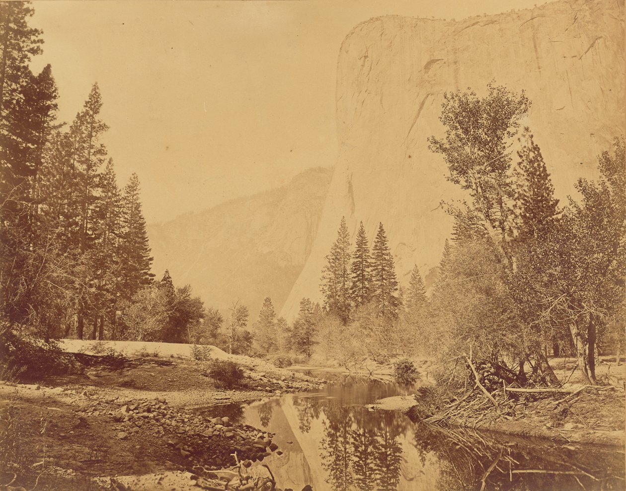 Tutokanula. Yosemite-dalen. (Den store høvding) "El Capitan". 3500 fod høj. af Eadweard J. Muybridge