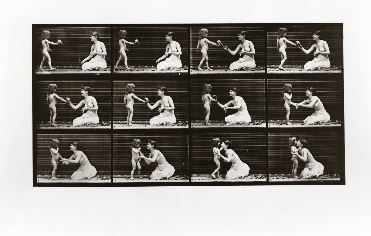 Barn bringer buket til en kvinde, tallerken 465 fra Animal Locomotion, 1887 af Eadweard Muybridge