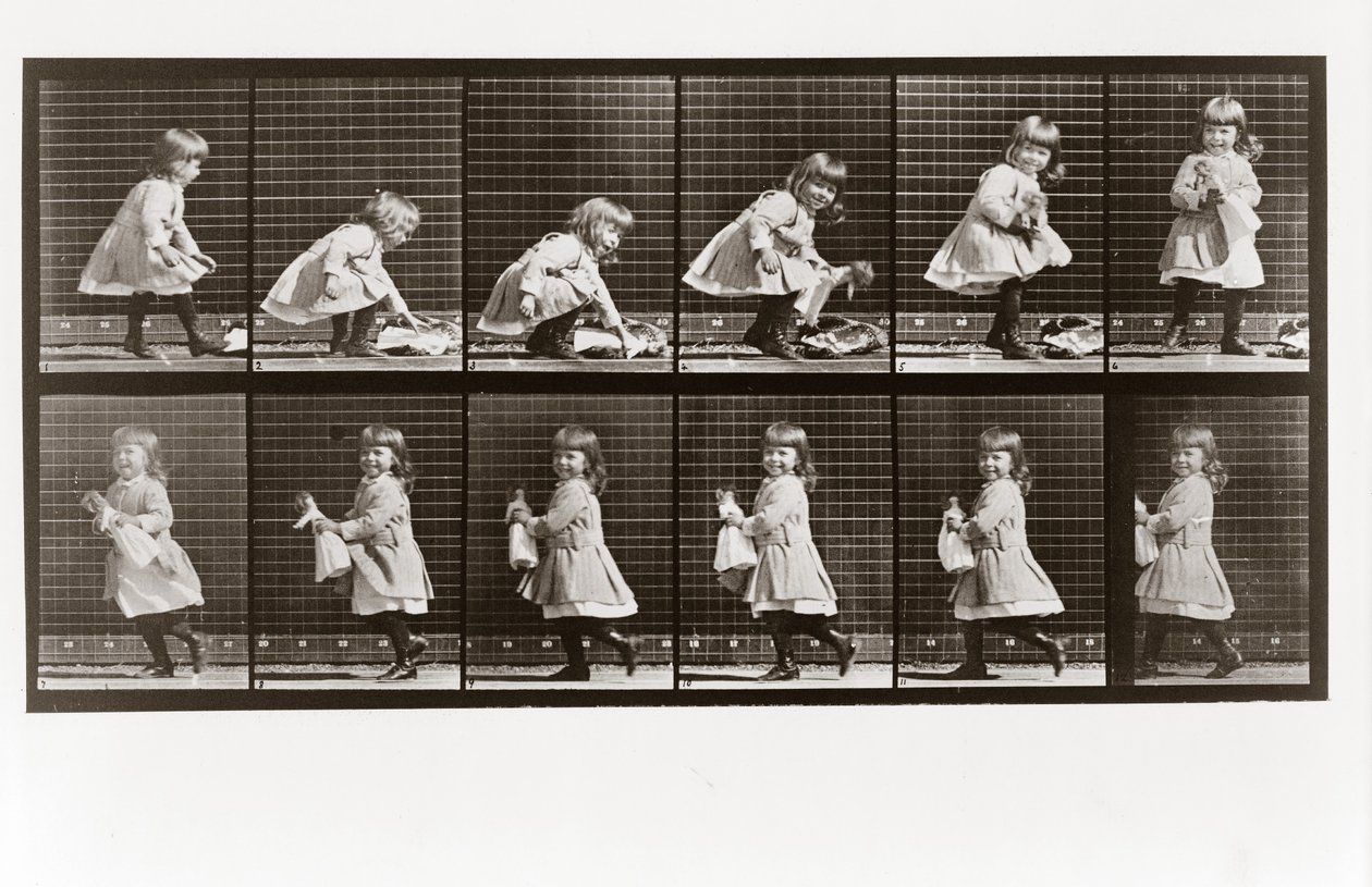 Barn leger med dukke, plade 481 fra Animal Locomotion, 1887 af Eadweard Muybridge