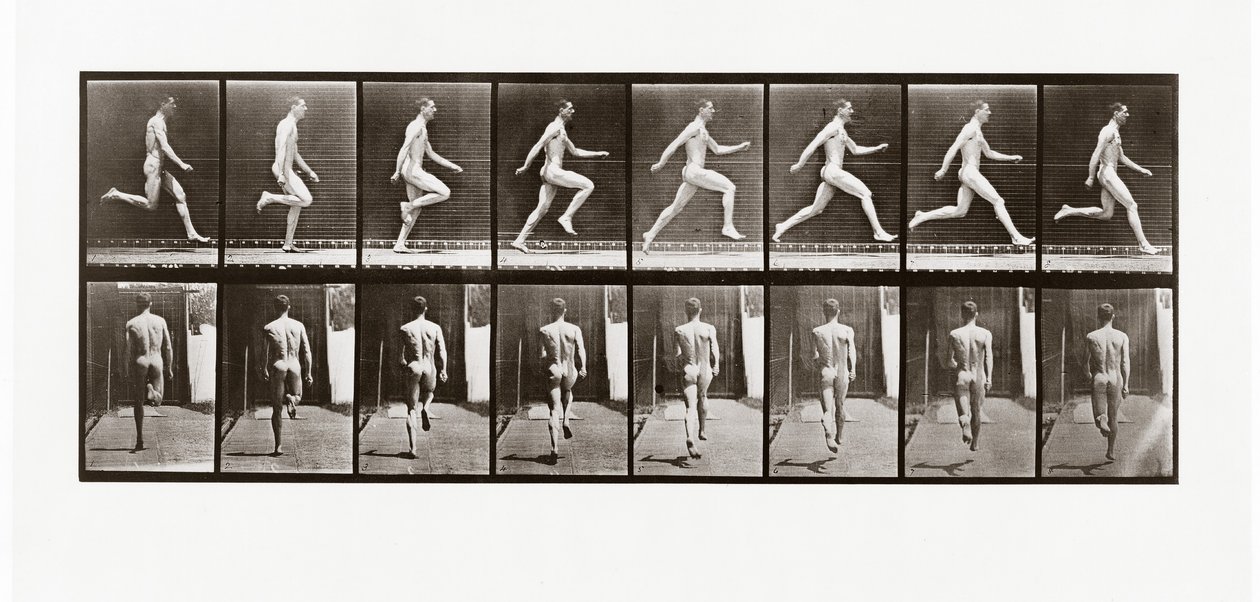 Mand løber, plade 65 fra Animal Locomotion, 1887 af Eadweard Muybridge