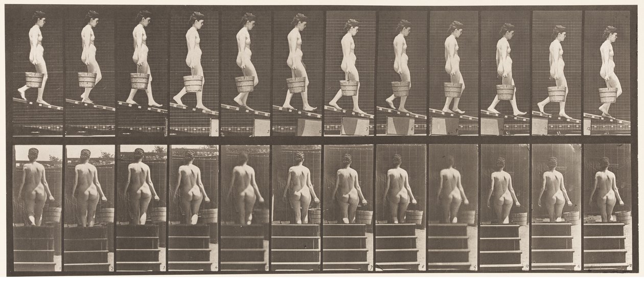 Plade 120. Faldende hældning, spand vand i højre hånd, 1872-1885 af Eadweard Muybridge