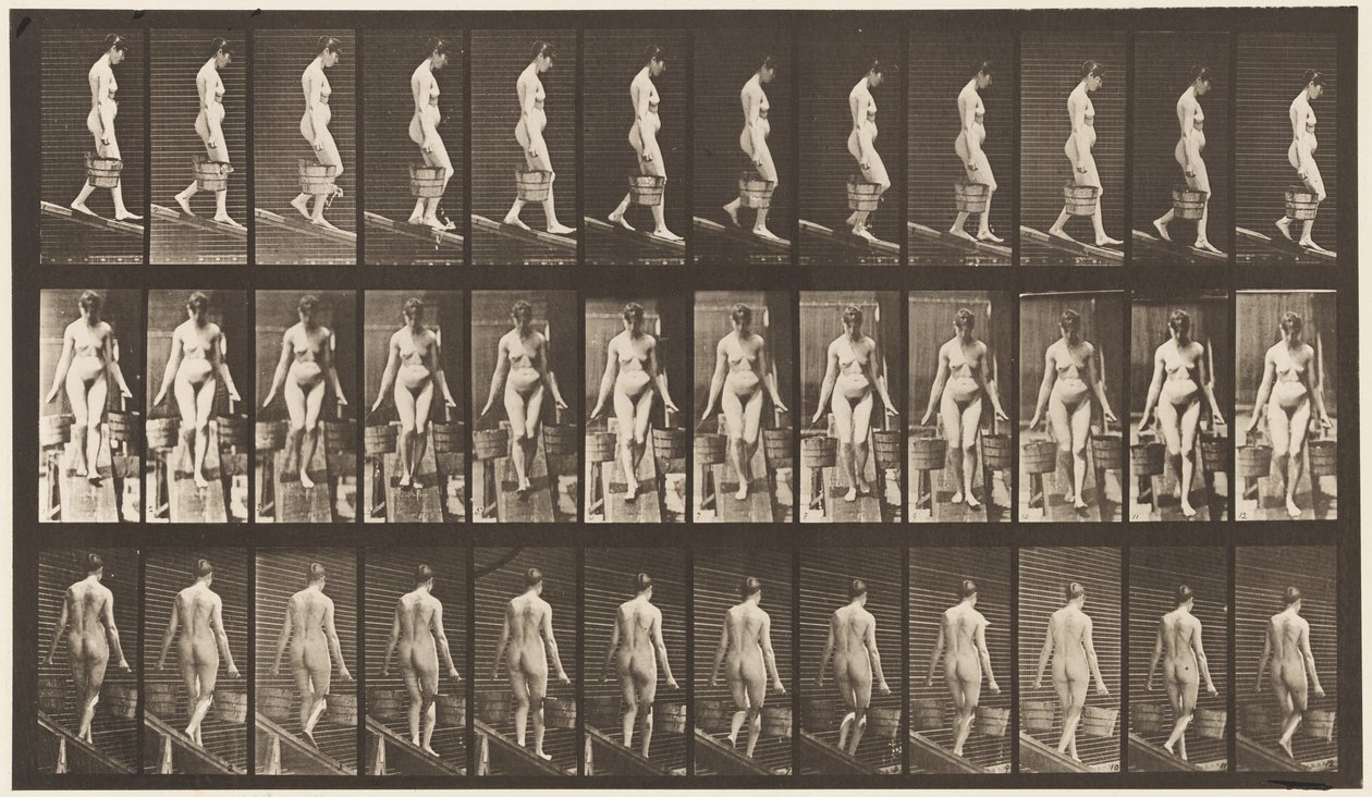 Plade 121. faldende hældning, spand vand i hver hånd af Eadweard Muybridge