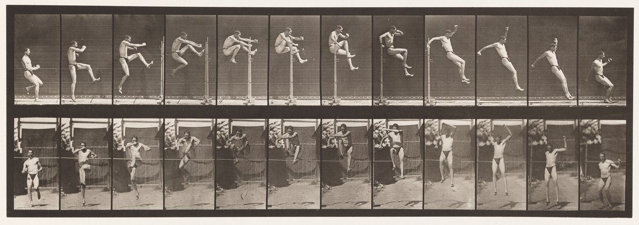Tallerken 152. Springning; Løb lige højdespring (sko) af Eadweard Muybridge