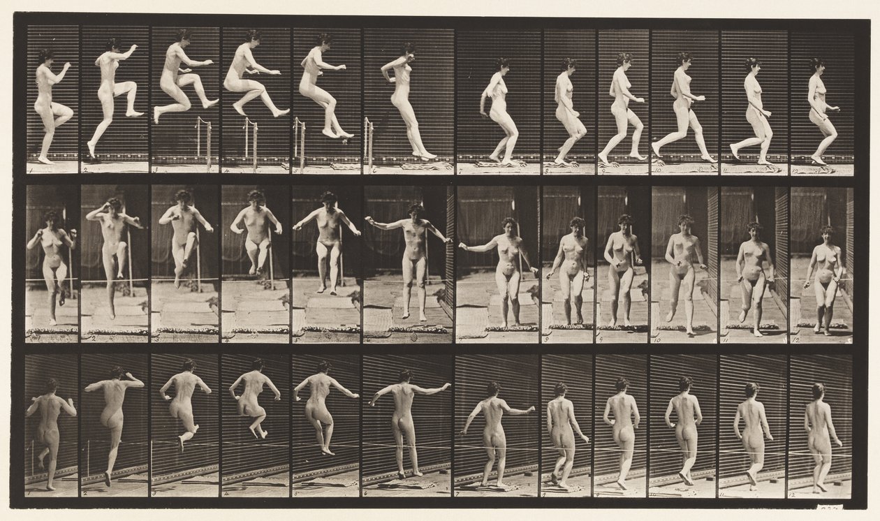 Plade 155. Hop, Løb, Lige Højdespring af Eadweard Muybridge