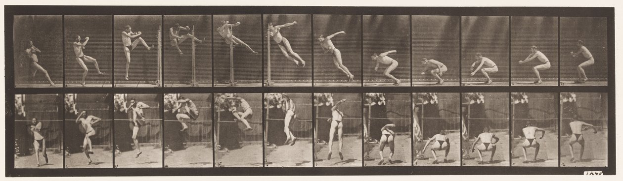 Tavle 157. Springning; Løb Twist Højdespring af Eadweard Muybridge