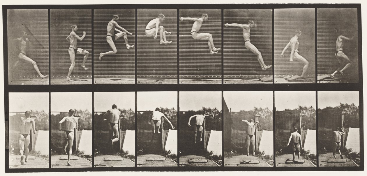 Tallerken 160. Springning; Løb bredt hop (sko) af Eadweard Muybridge