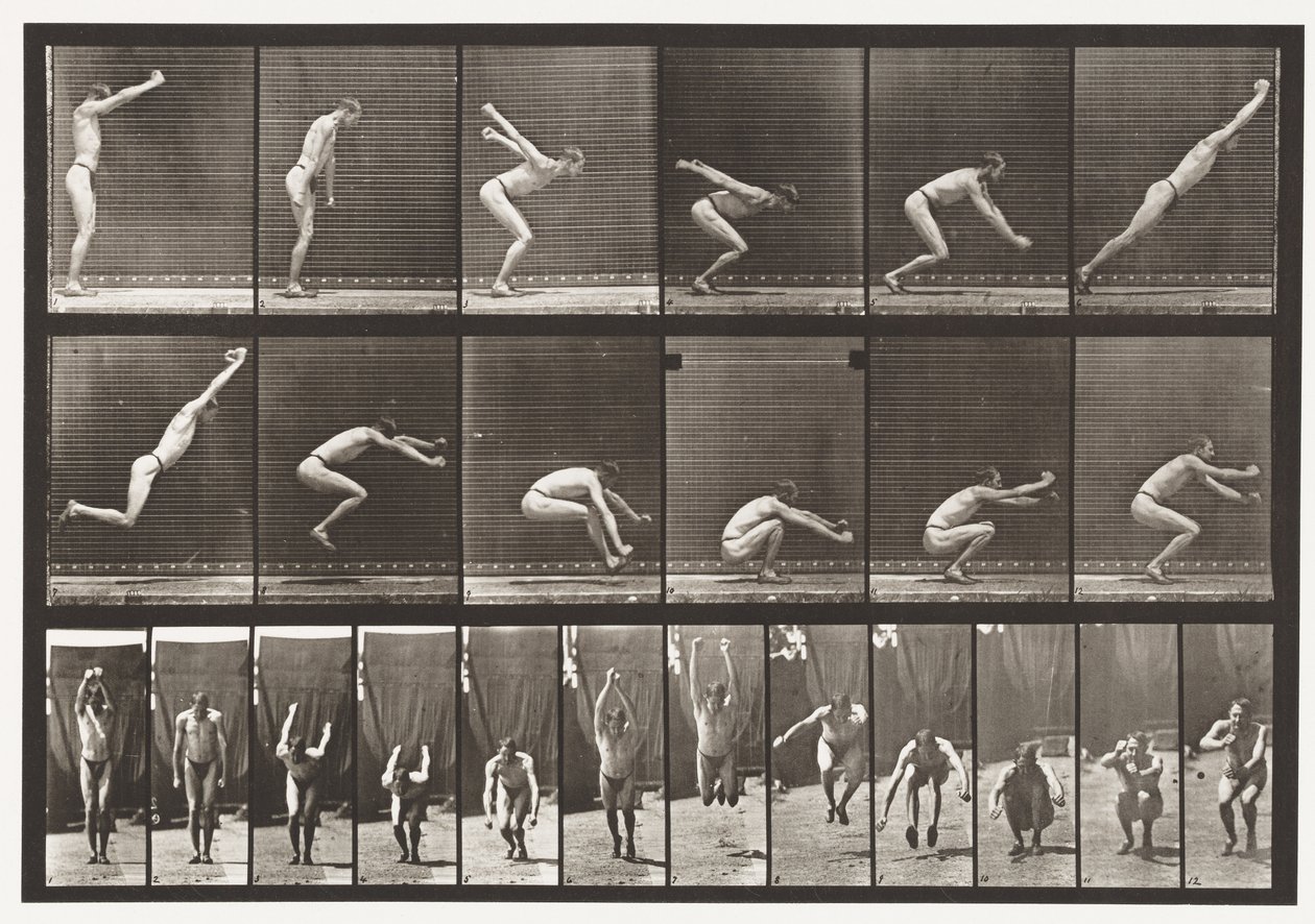Tavle 163. Springning; Stående breddespring, 1872-1885 af Eadweard Muybridge