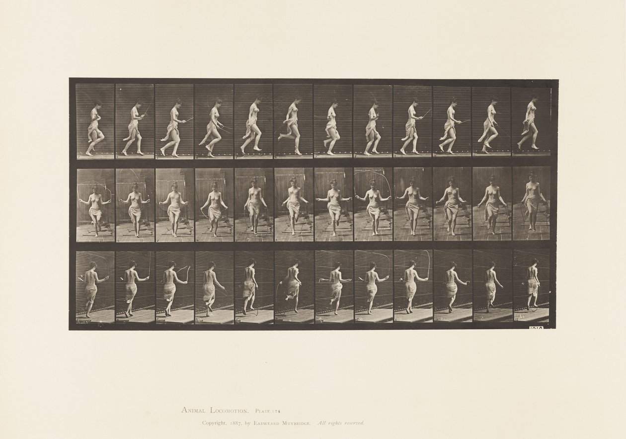 Tavle 174. Løb og hop med sjippetov, 1885 af Eadweard Muybridge