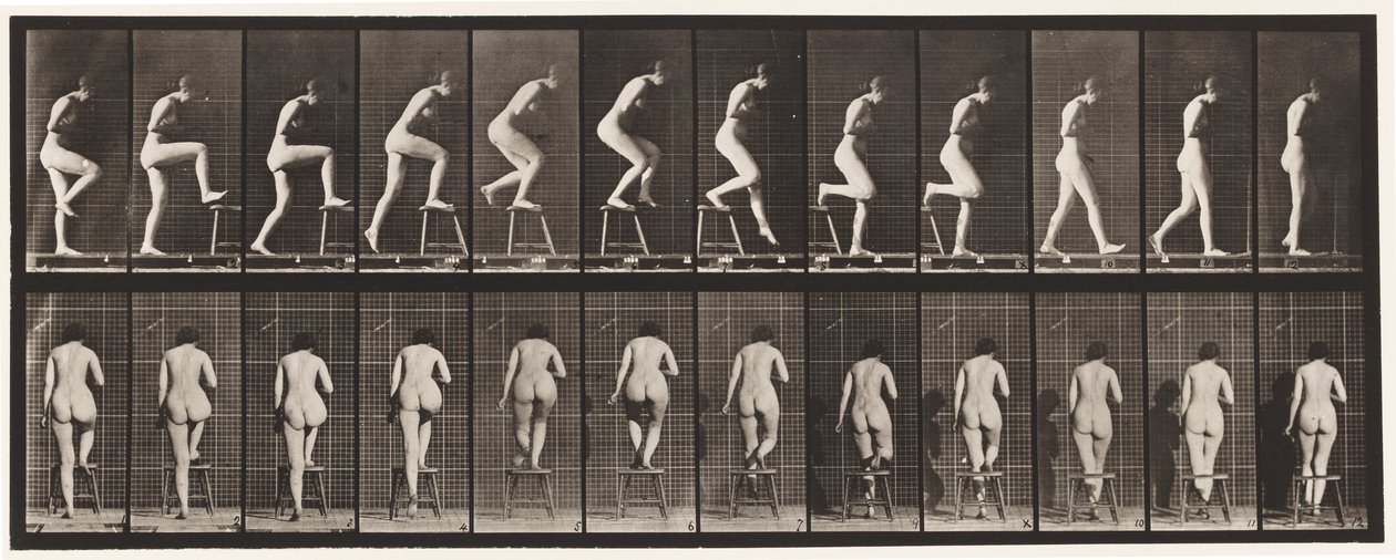 Tallerken 180. At træde på og over en stol af Eadweard Muybridge