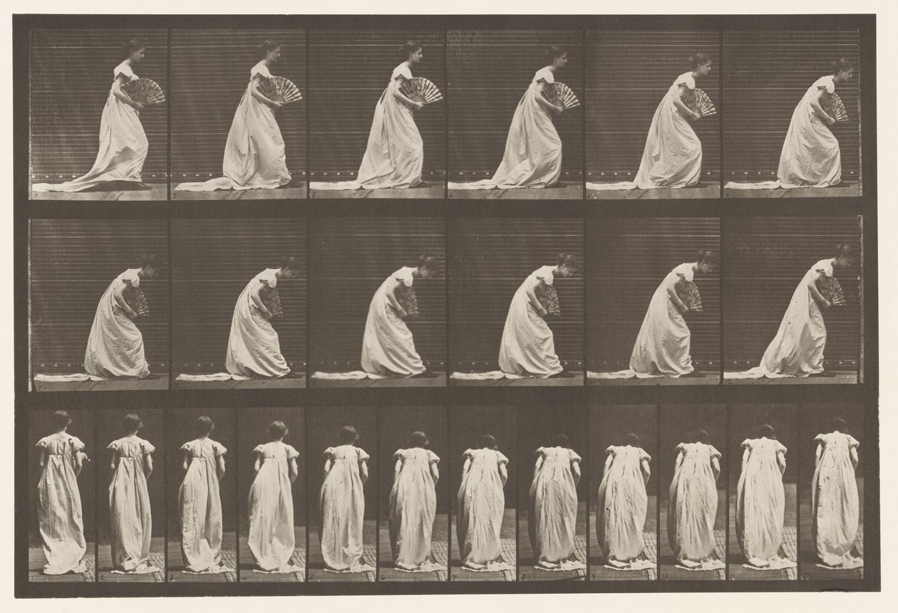 Plade 199. Courtseying, ventilator i højre hånd, 1885 af Eadweard Muybridge