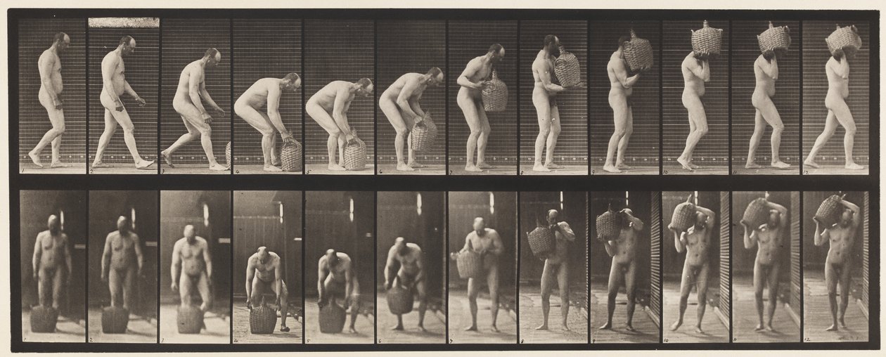 Plade 218. Bøjning og løft af fuld Demijohn til skulder af Eadweard Muybridge
