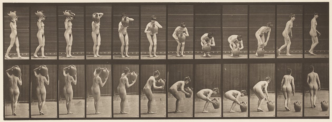 Plade 225. Fjernelse af vandbeholder fra skulder til jorden af Eadweard Muybridge