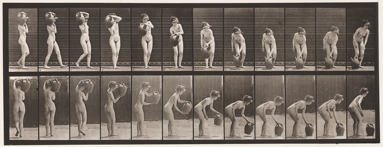 Plade 235. Drejning og fjernelse af vandbeholder fra skulder til jord, 1872-1885 af Eadweard Muybridge