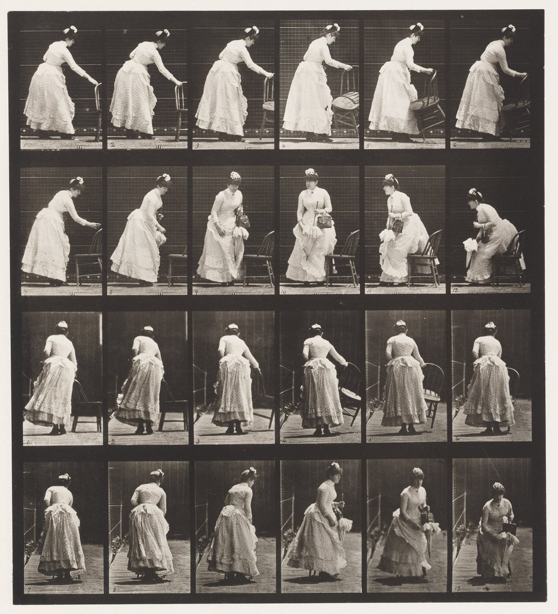 Plade 243.Placering af stol, siddende og flirtende ventilator af Eadweard Muybridge