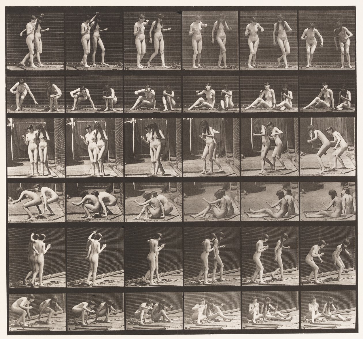 Plade 245. To modeller, der snurrer rundt, sidder på jorden af Eadweard Muybridge
