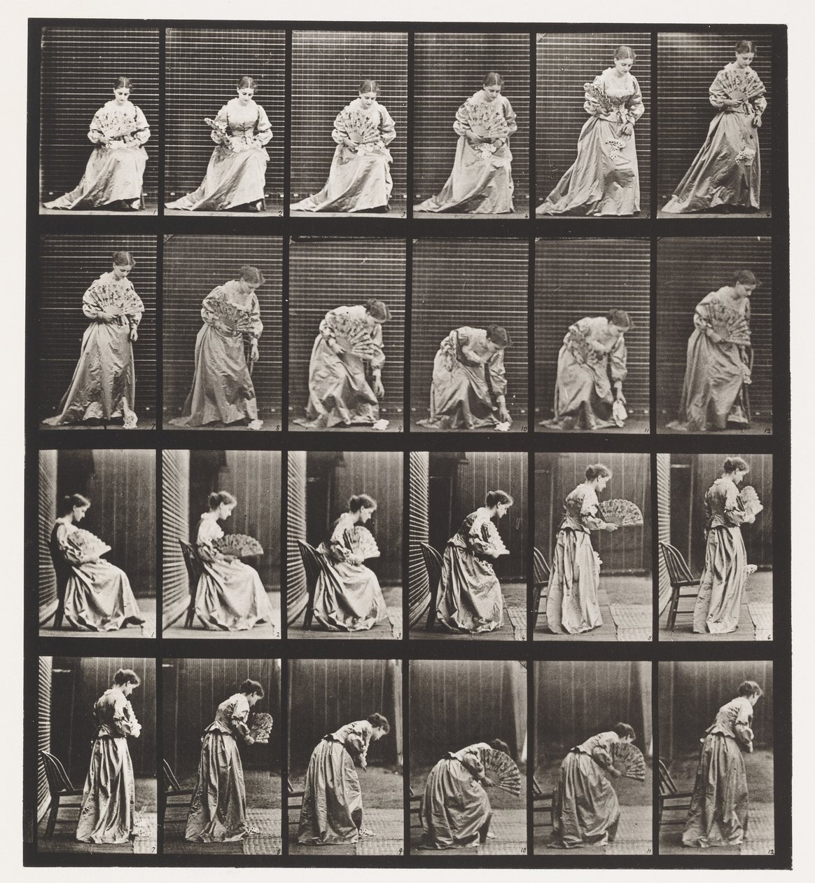 Tallerken 250. Op fra stolen, bøjet og løftende tørklæde af Eadweard Muybridge