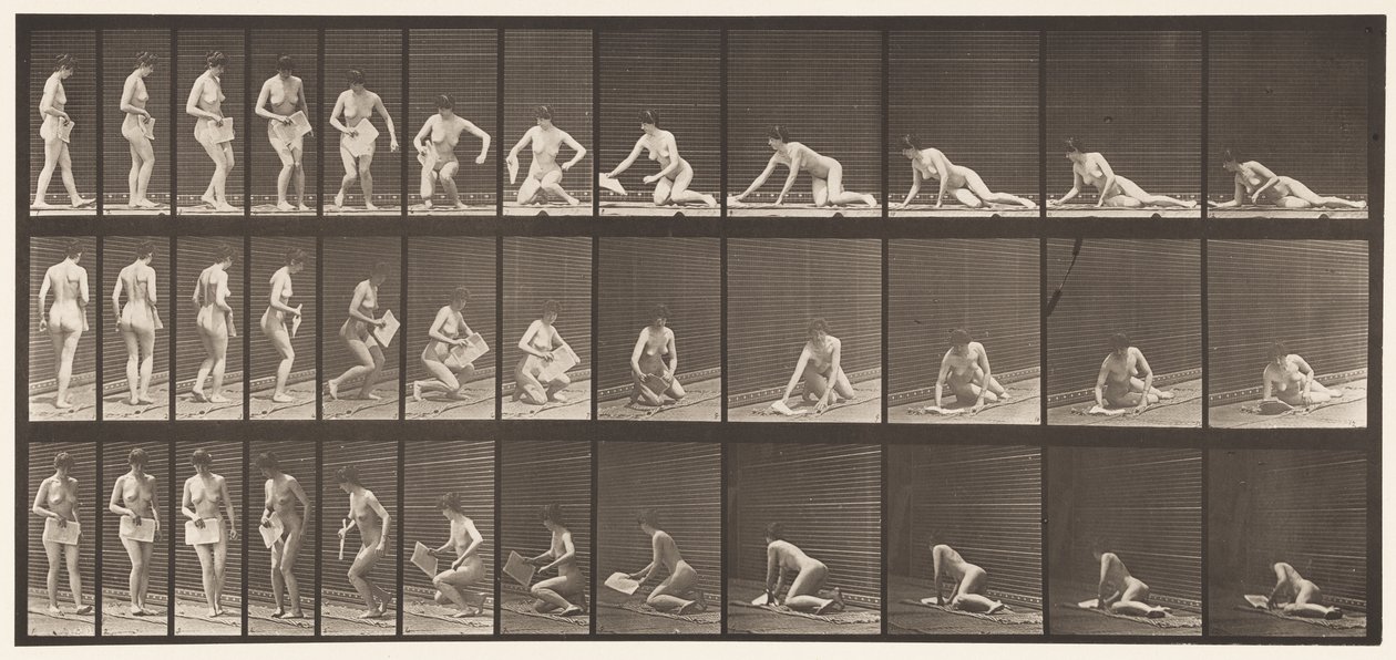 Tavle 256. Liggende på jorden og læser, 1872-1885 af Eadweard Muybridge