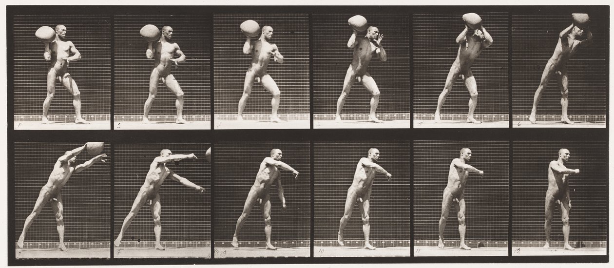 Plade 311. Heaving a 75-lb Rock, 1885 af Eadweard Muybridge