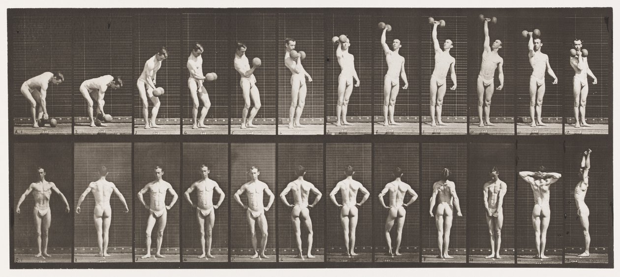 Plade 321. A, Løft af en 50 lb Dumb-Bell; B, Posering af Eadweard Muybridge