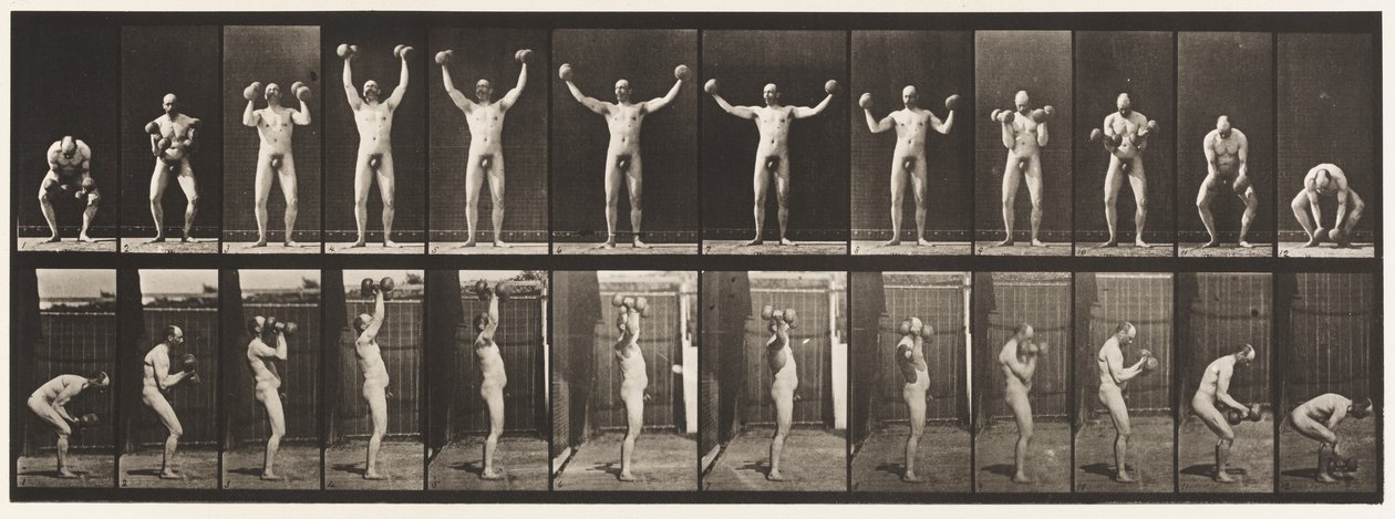 Plade 325. Løfte og holde to 50-lb. Dumb-Bells, 1885 af Eadweard Muybridge