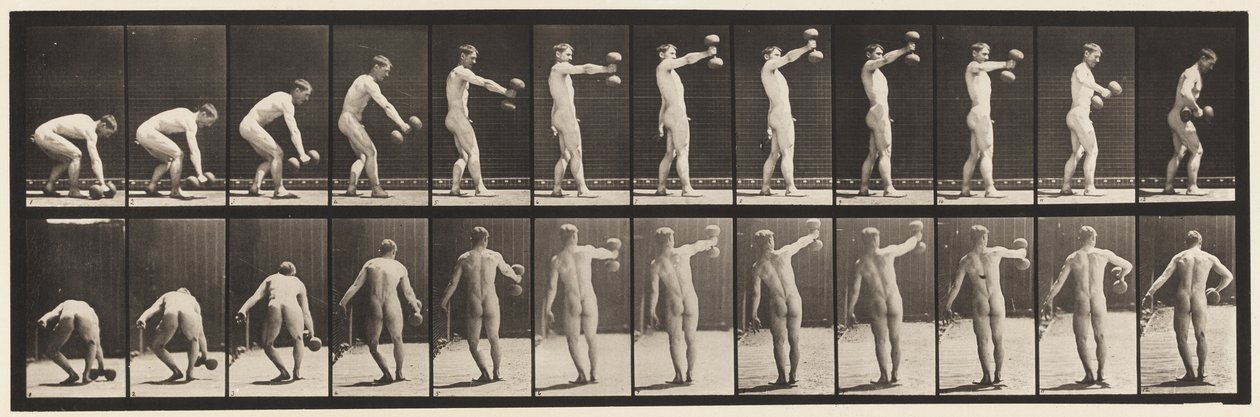 Plade 326. Løfte 50-lb. Dumb-Bell i armslængde af Eadweard Muybridge