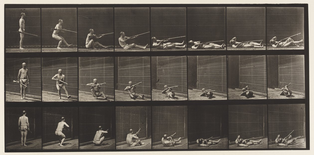 Tavle 358. Rygliggende og skydende, 1872-1885 af Eadweard Muybridge