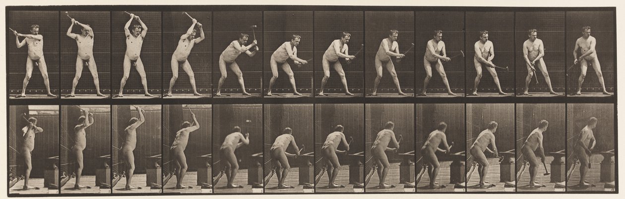 Tavle 376. Smed, hamring på ambolt, to hænder, 1872-1885 af Eadweard Muybridge