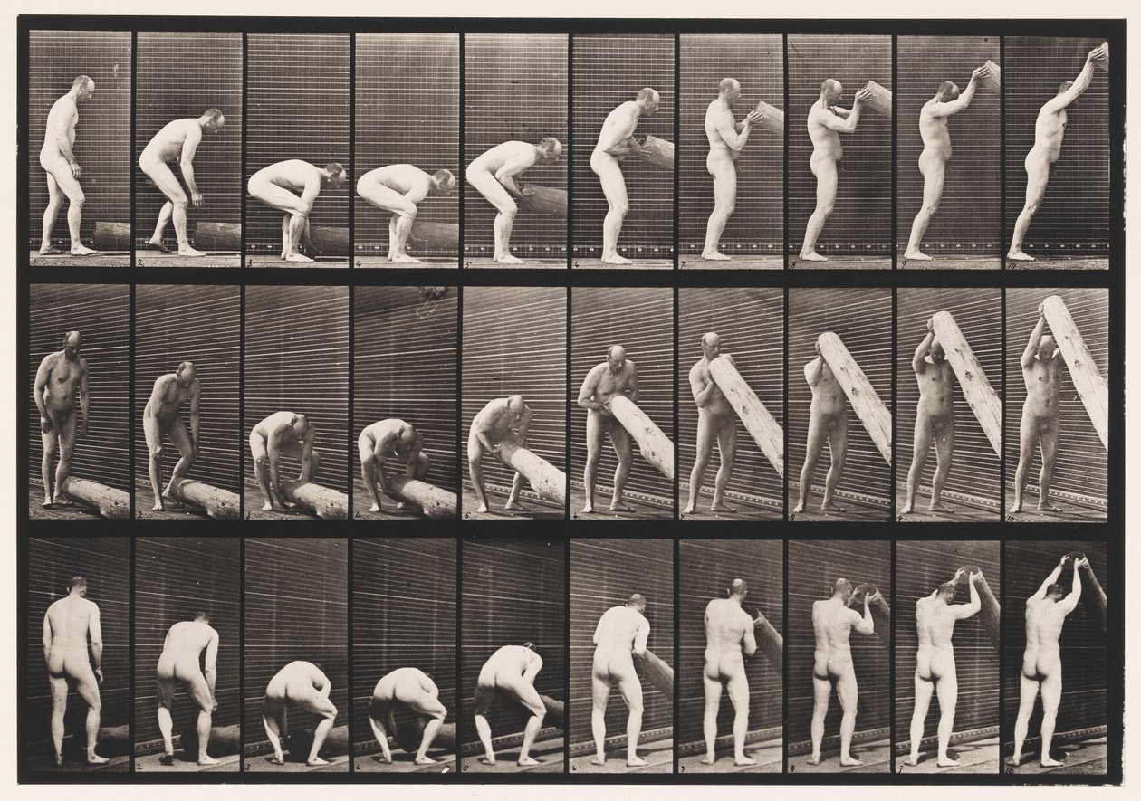 Tavle 382. Løft af en bjælke på ende, 1872-1885 af Eadweard Muybridge