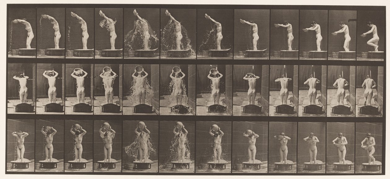 Plade 409. Hældning af bassin med vand over hovedet af Eadweard Muybridge