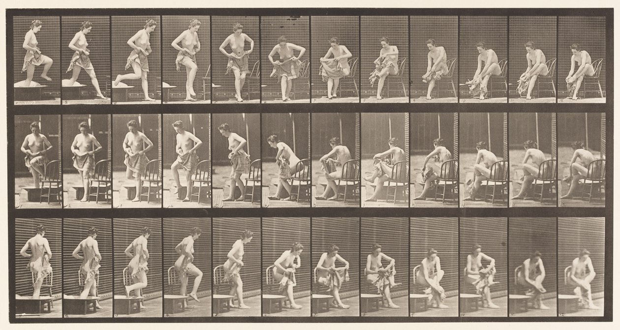 Plade 410. At træde ud af badekarret, sætte sig ned, tørre fødder af Eadweard Muybridge