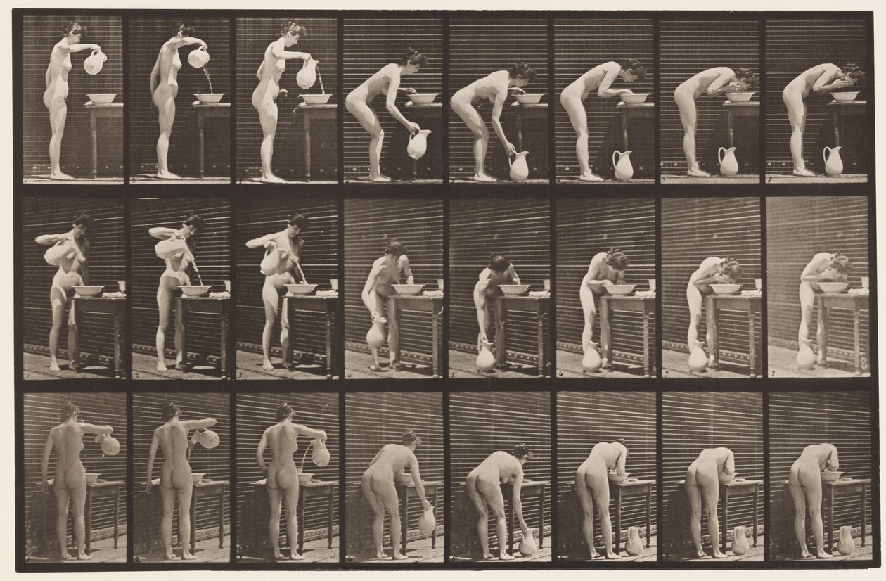 Tallerken 413. Hældning af vand i kummen og vaskeansigt af Eadweard Muybridge