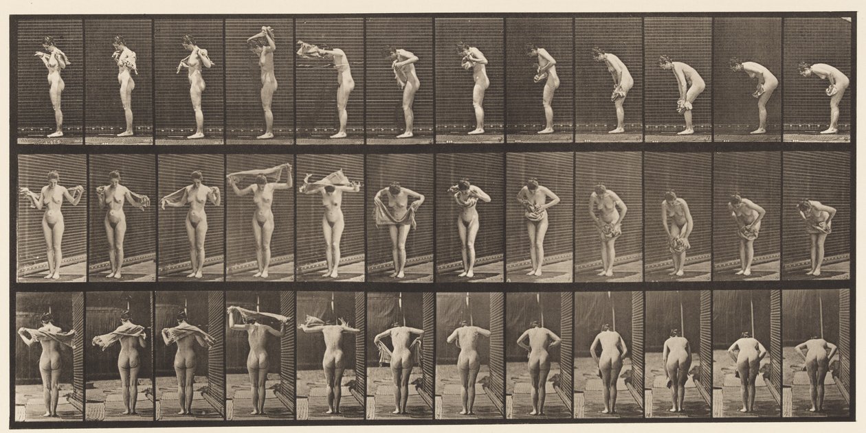 Tallerken 414. Aftørringslegeme med håndklæde af Eadweard Muybridge