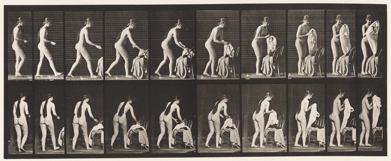 Tallerken 415. Toilet, Forberedelse til at tage tøj på af Eadweard Muybridge
