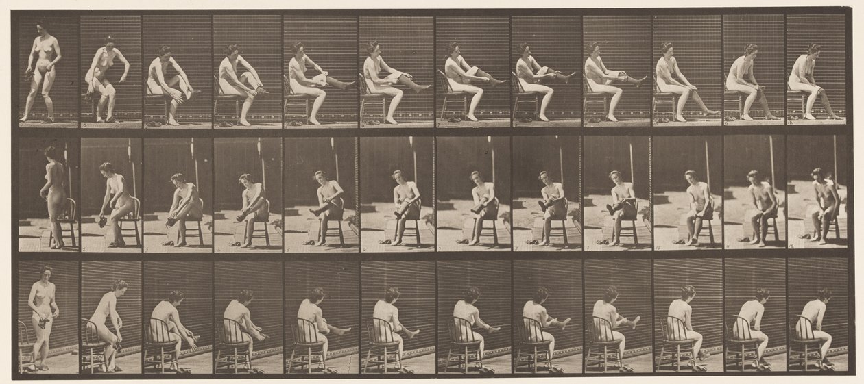 Tallerken 418. Toilet, Sidde og Strømper, 1872-1885 af Eadweard Muybridge