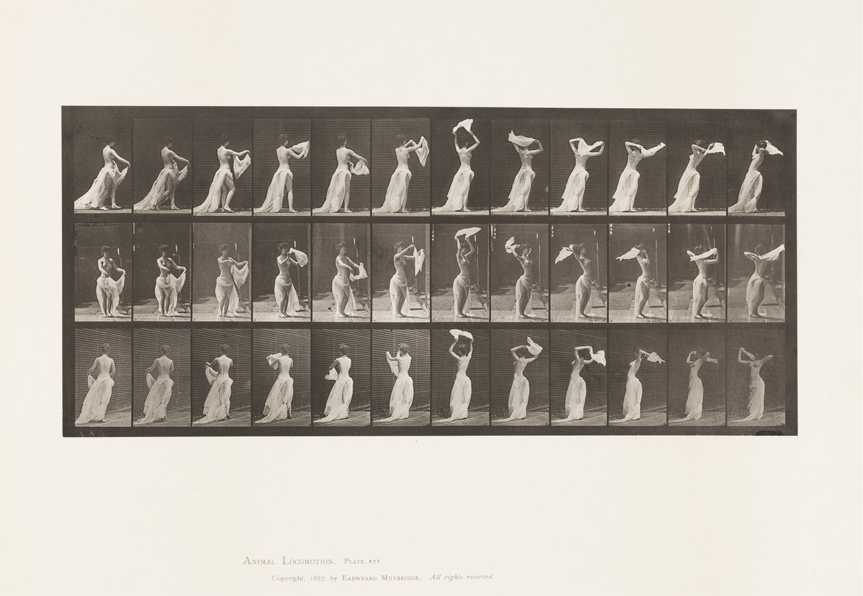 Tallerken 421. Toilet; Kaster tørklæde om skuldrene af Eadweard Muybridge