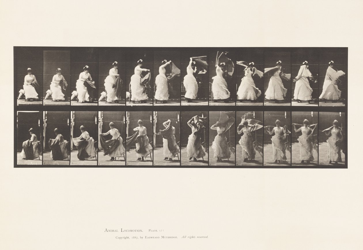 Tallerken 424.Toilet; At rejse sig fra stolen og tage sjal på, 1885 af Eadweard Muybridge