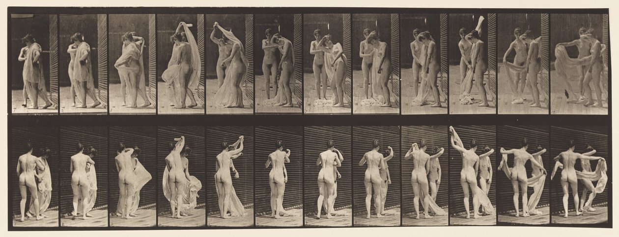 Tallerken 428. Toilet; To Modeller, 1 Disrobing 8, 1872-1885 af Eadweard Muybridge