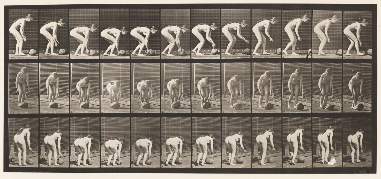 Tavle 442. Bøje sig og rulle en Sten på Jorden af Eadweard Muybridge