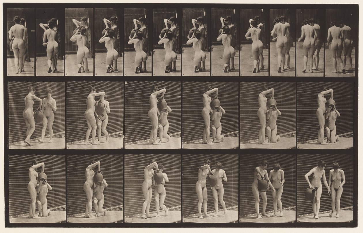 Plade 453. To Modeller; 8 knæ, drikkevarer fra vandkrukke i hænderne af Eadweard Muybridge