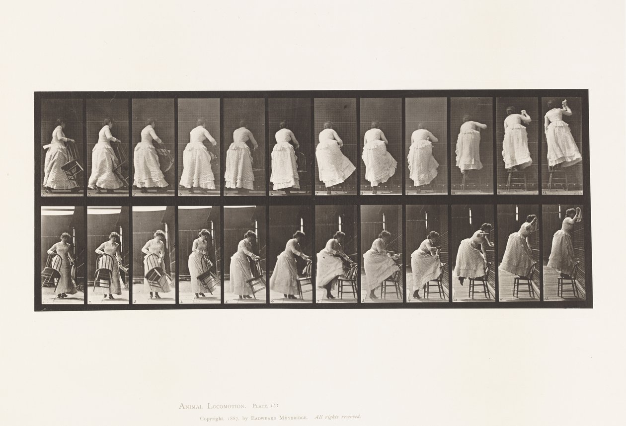 Plade 457. Træder på stolen og rækker op af Eadweard Muybridge