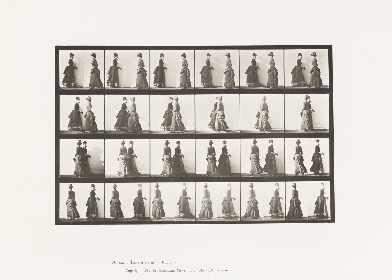 Plade 45. Gående to modeller mødes og delvist drejning af Eadweard Muybridge