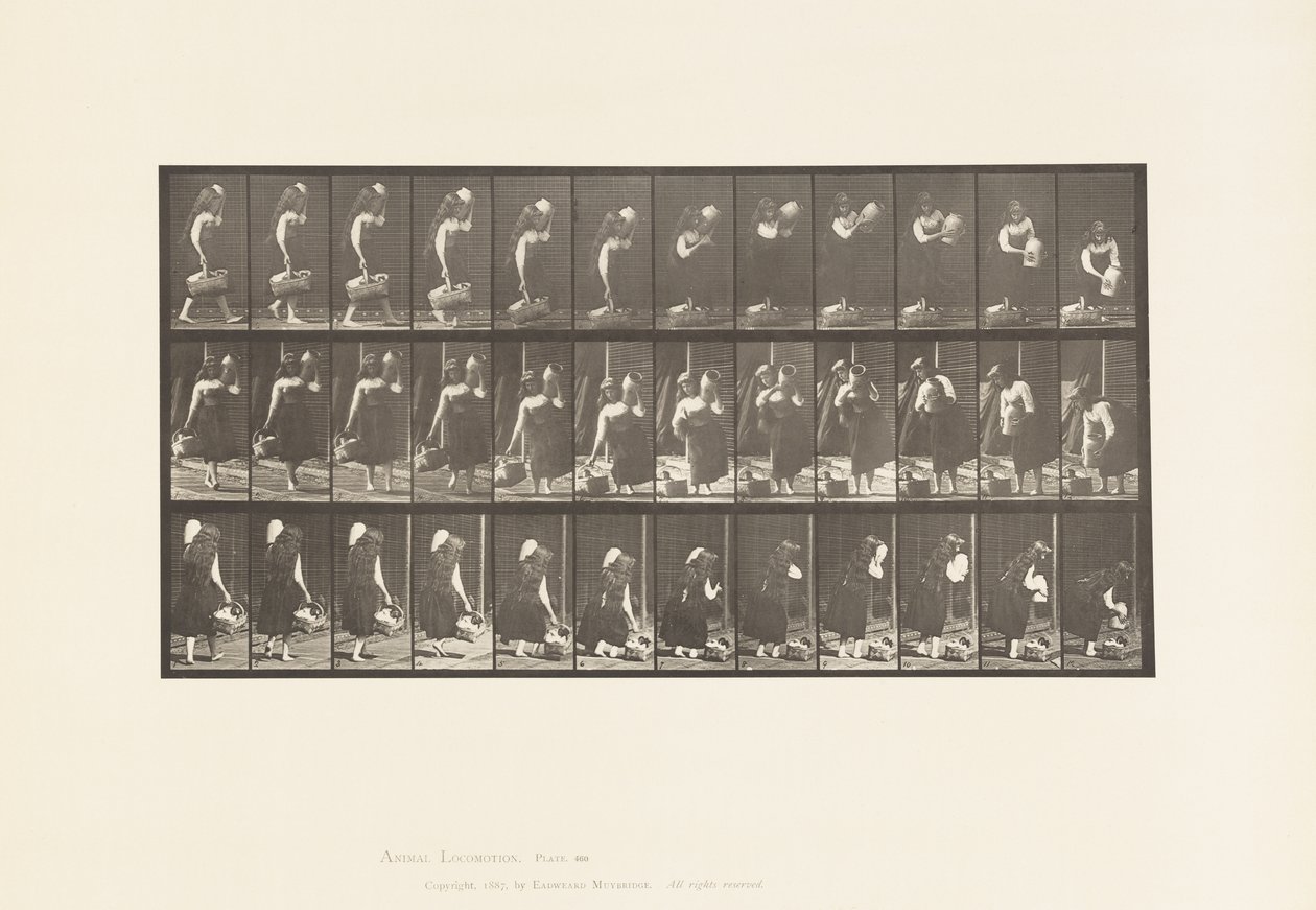 Tallerken 460. Bærekrukke på skulder og kurv i hånden,, 1885 af Eadweard Muybridge