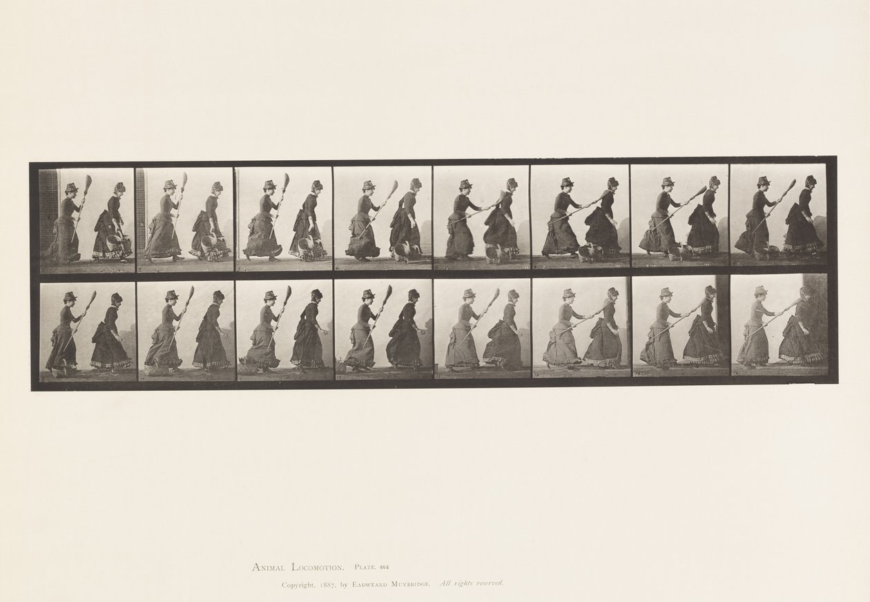 Plade 464. To modeller, 16 jagter 4 med en kost, 1885 af Eadweard Muybridge