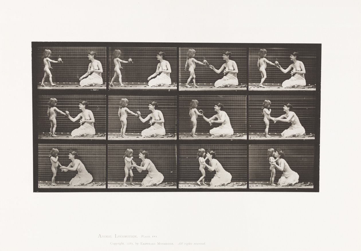 Tallerken 465. To modeller, barn 70N, bringer buket til 12, 1885 af Eadweard Muybridge
